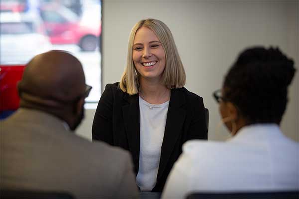 Woman being interviewed